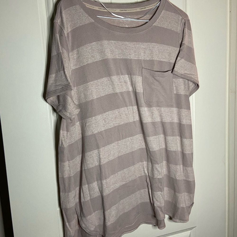 CalvinKlein active light brown stripped tee in 1X